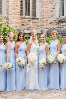 Long Blue One Shoulder Chiffon Bridesmaid Dresses 902442