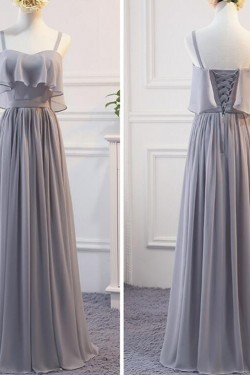 Long Grey Chiffon Bridesmaid Dresses 902445