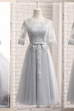 Short Lace and Tulle Bridesmaid Dresses with Sleeves 902446