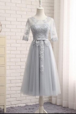 Short Lace and Tulle Bridesmaid Dresses with Sleeves 902446