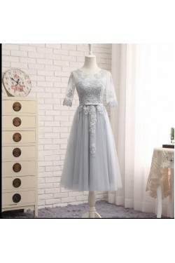 Short Lace and Tulle Bridesmaid Dresses with Sleeves 902446