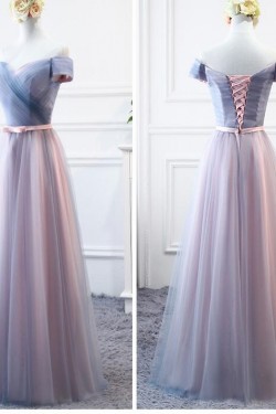 Long Tulle Floor Length Bridesmaid Dresses with Sleeves 902448