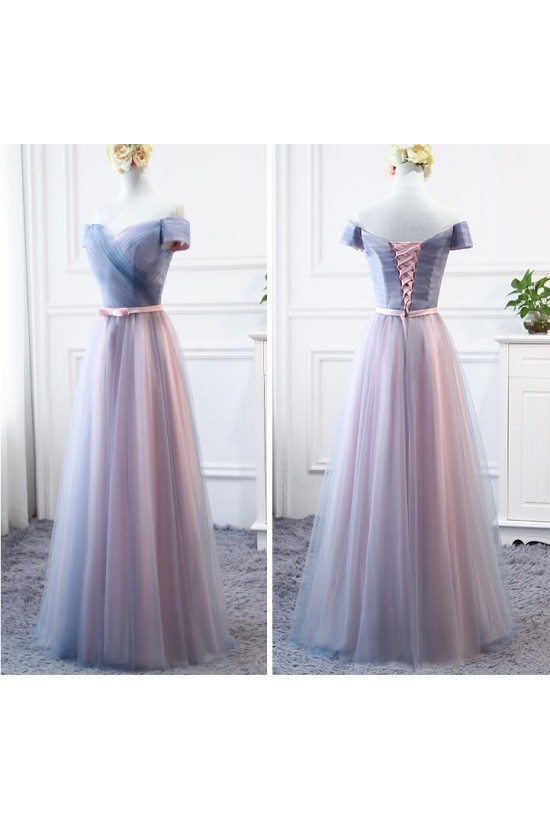 Long Tulle Floor Length Bridesmaid Dresses with Sleeves 902448