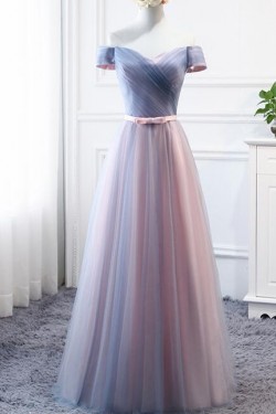 Long Tulle Floor Length Bridesmaid Dresses with Sleeves 902448