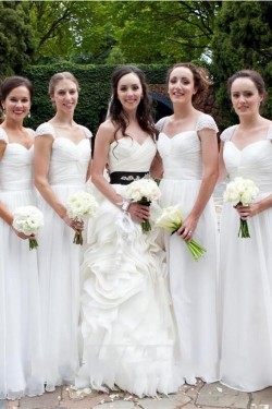Long White Chiffon Floor Length Bridesmaid Dresses 902449
