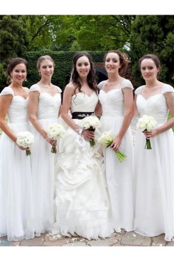 Long White Chiffon Floor Length Bridesmaid Dresses 902449
