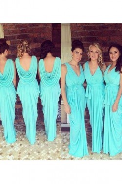 Long Chiffon V Neck Floor Length Bridesmaid Dresses 902451