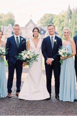 Long Blue Chiffon Floor Length Bridesmaid Dresses 902453