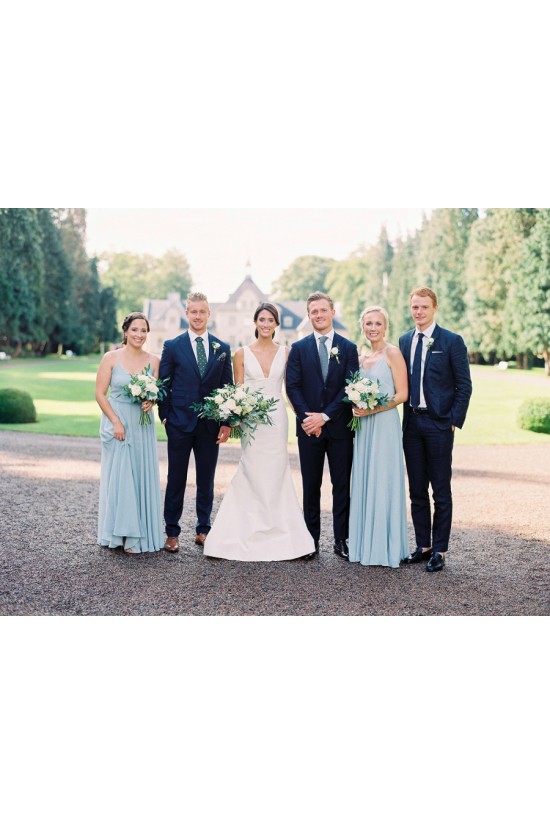 Long Blue Chiffon Floor Length Bridesmaid Dresses 902453