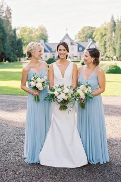 Long Blue Chiffon Floor Length Bridesmaid Dresses 902453