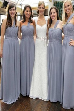 Long Chiffon One Shoulder Floor Length Bridesmaid Dresses 902454