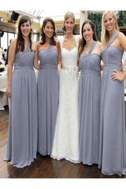 Long Chiffon One Shoulder Floor Length Bridesmaid Dresses 902454