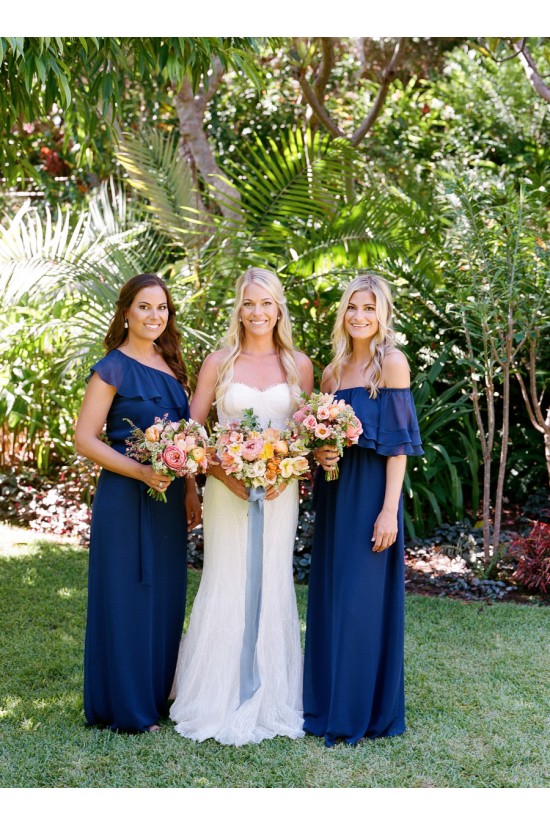 Long Royal Blue Chiffon Floor Length Bridesmaid Dresses 902459