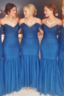 Long Royal Blue Mermaid Tulle Bridesmaid Dresses 902462