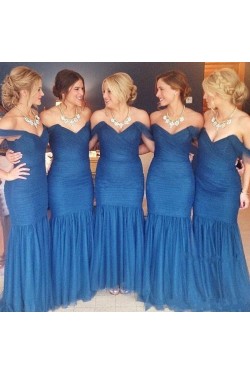 Long Royal Blue Mermaid Tulle Bridesmaid Dresses 902462