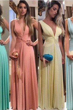 Long Chiffon Deep V Neck Bridesmaid Dresses 902466