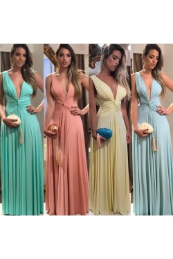 Long Chiffon Deep V Neck Bridesmaid Dresses 902466