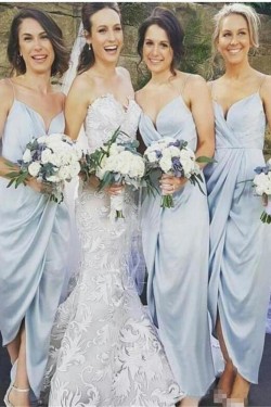 Simple Tea Length Spaghetti Straps Bridesmaid Dresses 902467