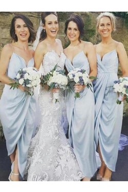 Simple Tea Length Spaghetti Straps Bridesmaid Dresses 902467