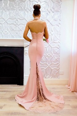 Long Pink Mermaid Lace Bridesmaid Dresses 902473