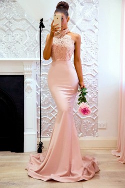 Long Pink Mermaid Lace Bridesmaid Dresses 902473