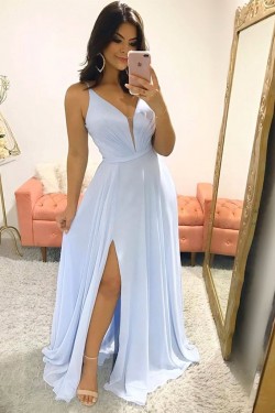 Long Blue Chiffon Floor Length Bridesmaid Dresses 902474