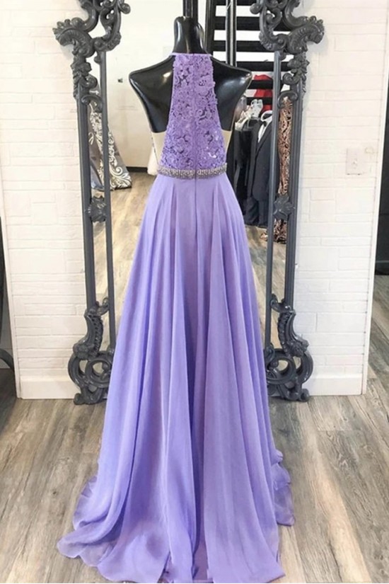 Long Purple Chiffon and Lace Bridesmaid Dresses 902479