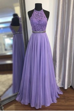 Long Purple Chiffon and Lace Bridesmaid Dresses 902479