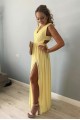 Long Yellow Chiffon V Neck Floor Length Bridesmaid Dresses 902480
