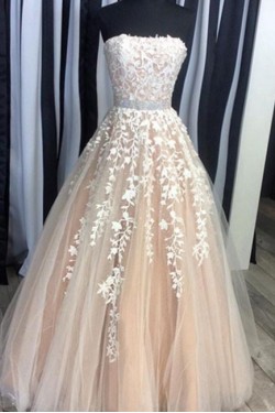 A-Line Strapless Lace Wedding Dresses Bridal Gowns 903001