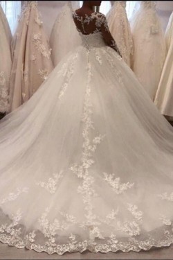 Elegant Lace Long Sleeves Ball Gown Wedding Dresses Bridal Gowns 903007