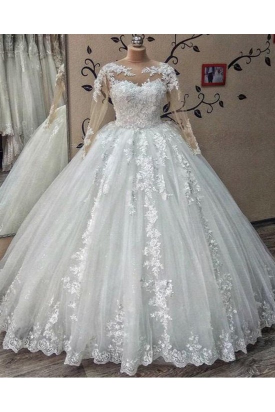 Elegant Lace Long Sleeves Ball Gown Wedding Dresses Bridal Gowns 903007