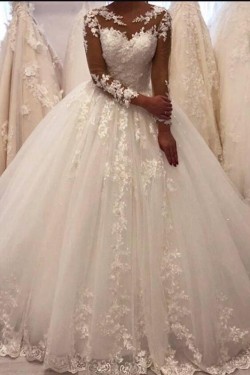 Elegant Lace Long Sleeves Ball Gown Wedding Dresses Bridal Gowns 903007