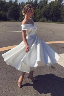Elegant Off the Shoulder Tea Length Wedding Dresses Bridal Gowns 903008