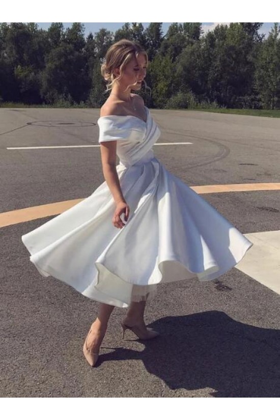 Elegant Off the Shoulder Tea Length Wedding Dresses Bridal Gowns 903008