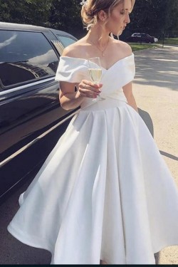Elegant Off the Shoulder Tea Length Wedding Dresses Bridal Gowns 903008