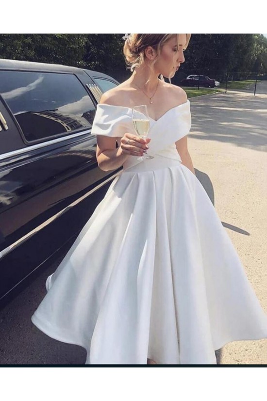 Elegant Off the Shoulder Tea Length Wedding Dresses Bridal Gowns 903008