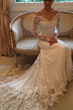 Elegant Off the Shoulder Long Sleeves Wedding Dresses Bridal Gowns 903009