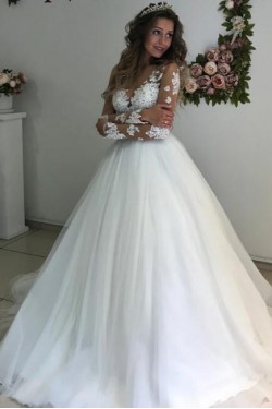 A-Line Lace Long Sleeves Wedding Dresses Bridal Gowns 903010
