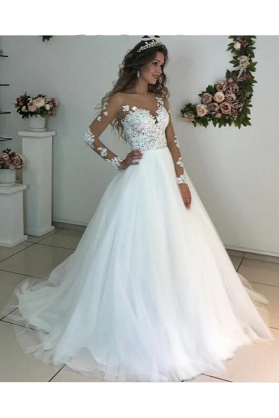 A-Line Lace Long Sleeves Wedding Dresses Bridal Gowns 903010