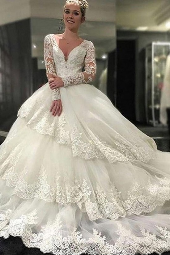 Elegant Long Sleeves Lace Wedding Dresses Bridal Gowns 903018