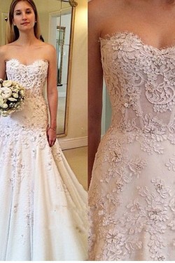 A-Line Sweetheart Lace Wedding Dresses Bridal Gowns 903020