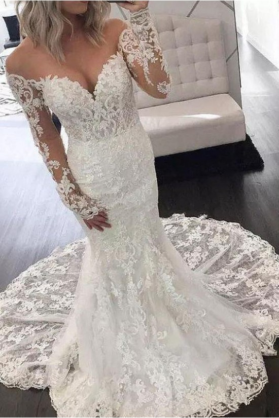 Mermaid Lace Long Sleeves Wedding Dresses Bridal Gowns 903024 Mermaid Lace Long Sleeves Wedding Dresses Bridal Gowns 903024