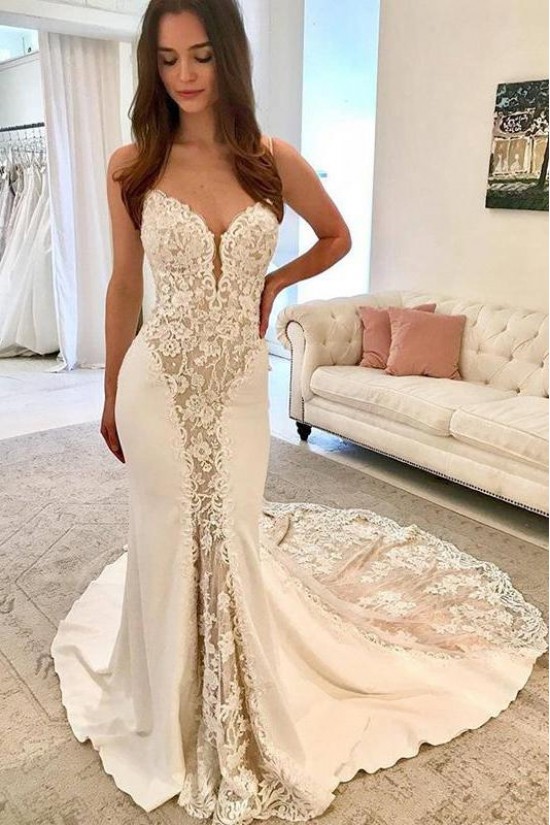 Long Lace Mermaid Sweetheart Wedding Dresses Bridal Gowns 903025