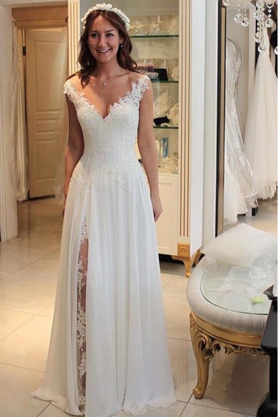 Elegant Lace and Chiffon Wedding Dresses Bridal Gowns 903026