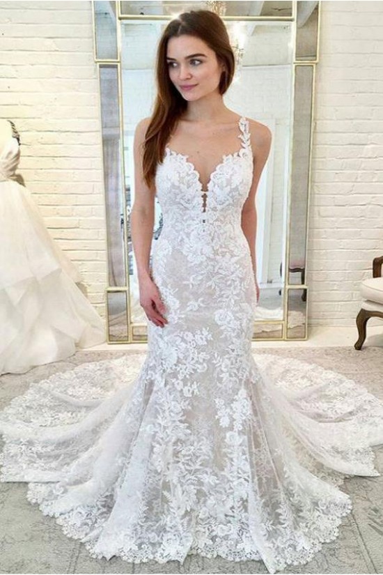 Elegant Long Mermaid Lace Wedding Dresses Bridal Gowns 903028