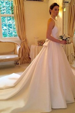 A-Line Long White Halter Wedding Dresses Bridal Gowns 903030
