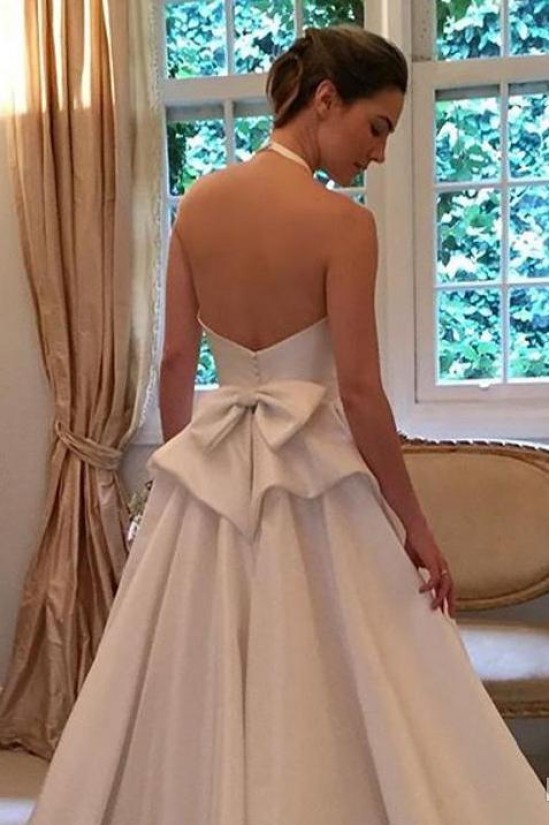 A-Line Long White Halter Wedding Dresses Bridal Gowns 903030