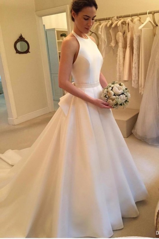 A-Line Long White Halter Wedding Dresses Bridal Gowns 903030