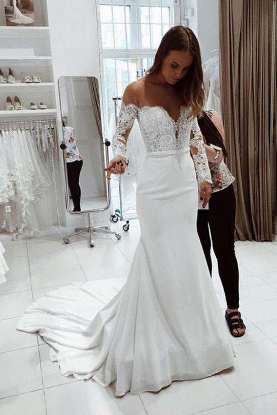 Mermaid Lace Long Sleeves Wedding Dresses Bridal Gowns 903032